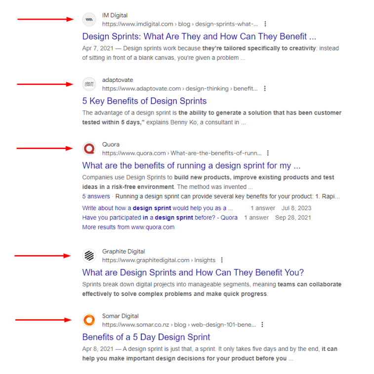 Favicon example on SERP