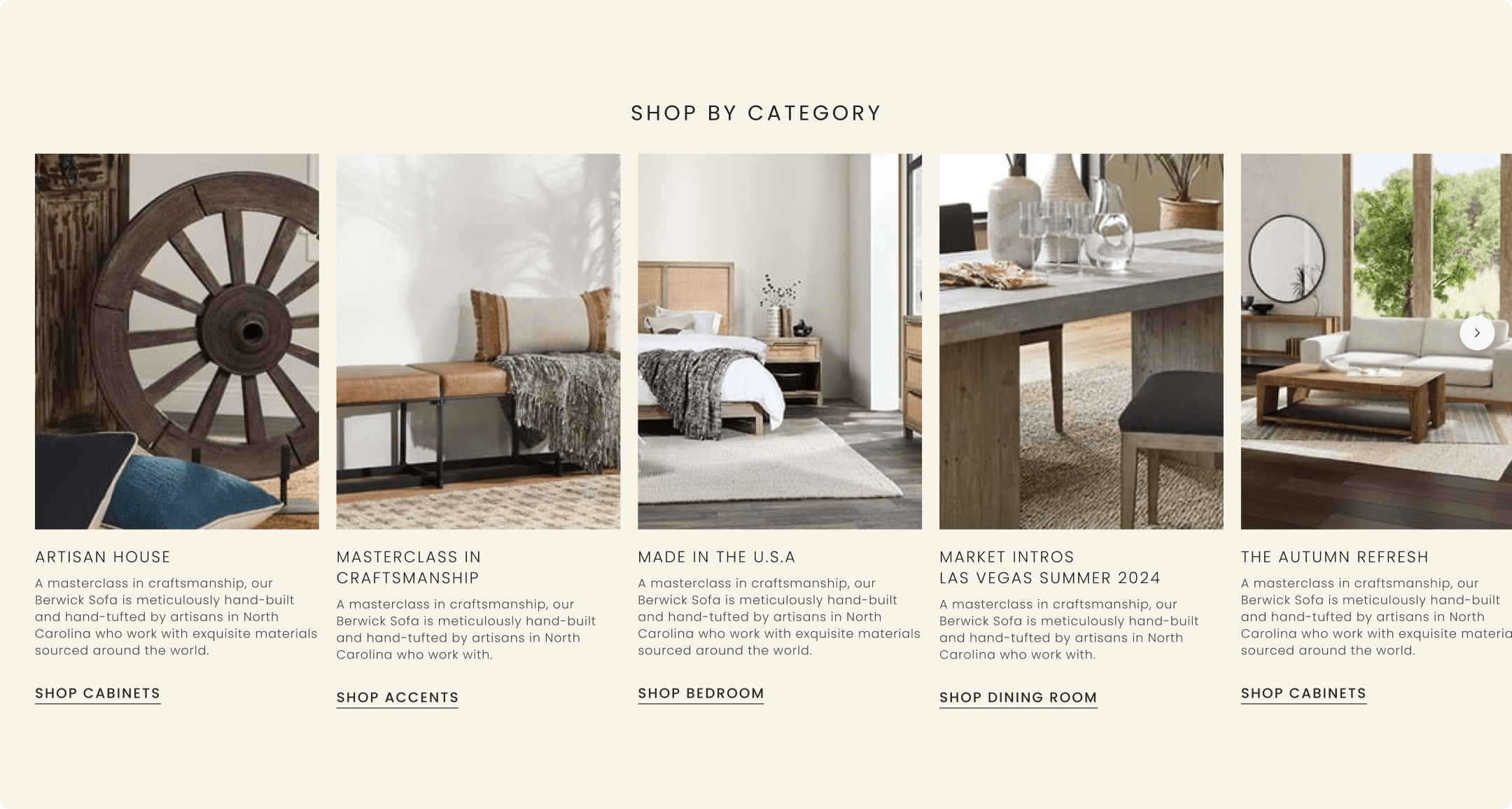 Classic Home Shop by Category with Artisan House, Masterclass in Craftsmanship, Made in the USA, and Autumn Refresh