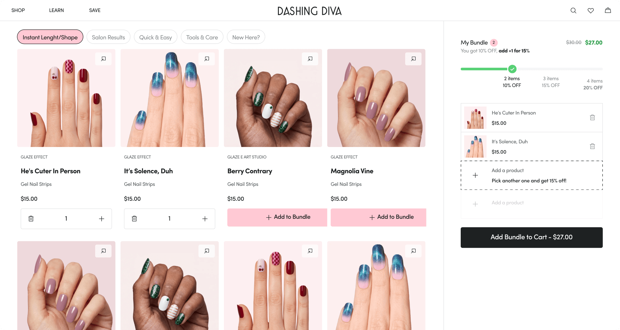 Dashing Diva shop filtered by Instant Length shapes with nail strip products and a live bundle builder at $27